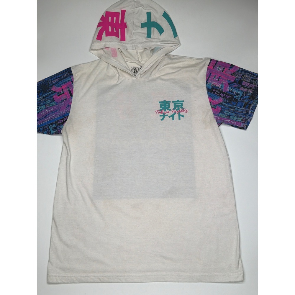Fresh Laundry Tokyo Nights‎ Graphic Hoodie Short Sleeve White Men Large